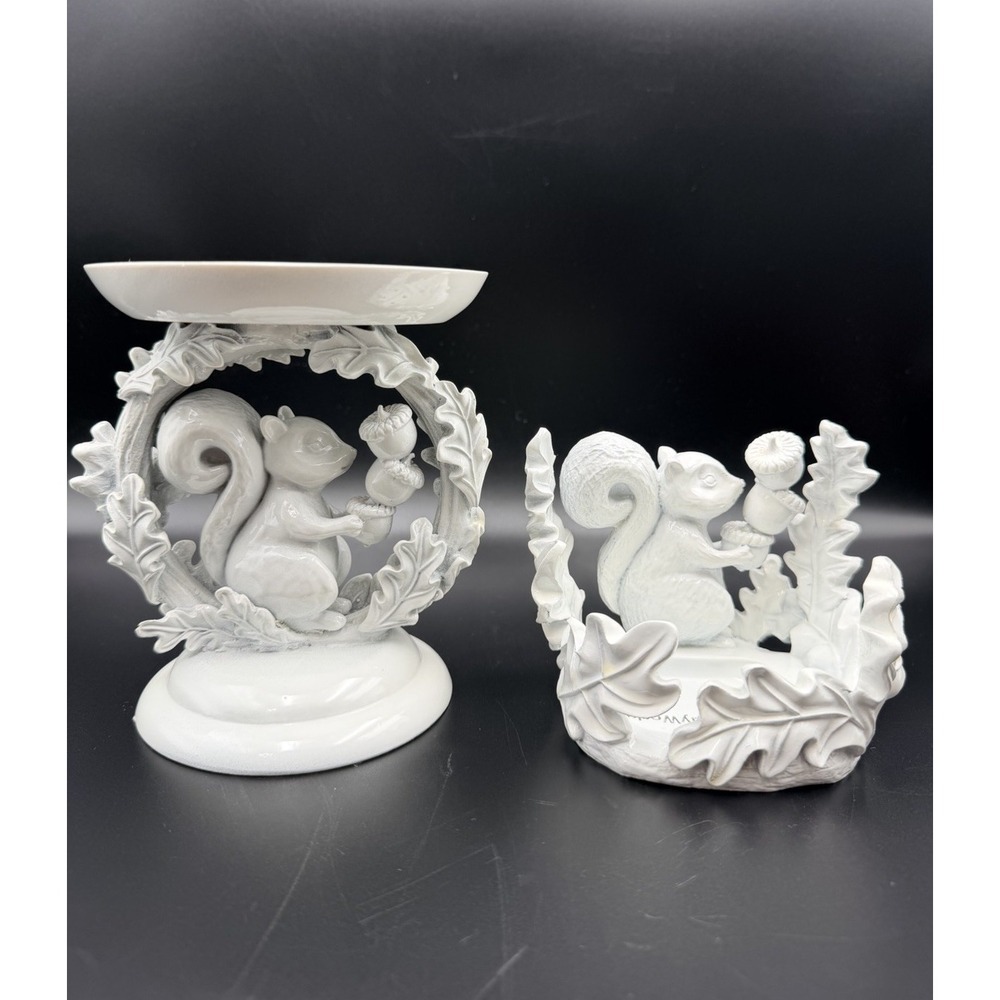 Bath & Body Works SQUIRREL ACORN LEAF Candle Pedestal & Soap Holder Matching Set